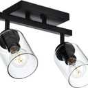 VINLUZ 2-Light Black Track Lighting Fixture, Modern E26 Base Ceiling Spotlight with Clear Glass Shades, Adjustable Rotatable Heads Semi Flush Mount Ceiling Light for Bathroom, Kitchen, Hallway