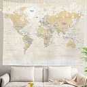 Shrahala World Map Tapestry Wall Hanging for Kids Student, Vintage Colorful Asia Usa Global White Beige Educational Tapestry for School Classroom Dorm Room Bedroom 59.1" L x 82.7" W,White Beige