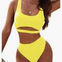 Blooming Jelly Women's High Waisted Bikini Sets High Cut Bathing Suits Two Piece Sporty Cut Out Swimsuits, S