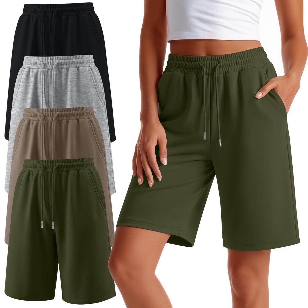 Neer 4 Pack Women's Athletic Wide Leg Bermuda Shorts, 4-Color, X-Large