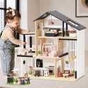 Tiny Land Wooden Doll House, Modern Family Dollhouse with Realistic Design, One Size