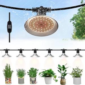 Danshinro Outdoor LED Grow Light, Waterproof String Plant Growing Light, 21 FT Full Spectrum Growth Light, Suitable for Garden, Farm, Flower, Seedling Greenhouse Grow Light (6 Light)