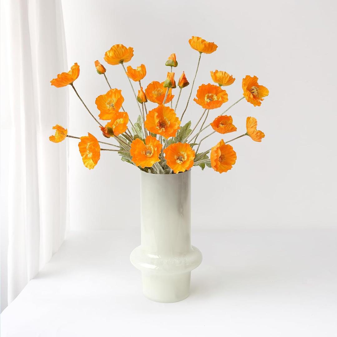 ZYTUYO 6PCS Orange Poppies Artificial Flowers Faux Poppy Silk Orange Flowers with Long Stems for Home Table Office Fall Outdoor Indoor Baby Shower Halloween Arrangements