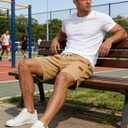 BUXKR Men's Lightweight Athletic Shorts Loose Fit Workout Shorts with Pockets for Gym Training and Sports, Quick-Dry Summer (Beige, L)