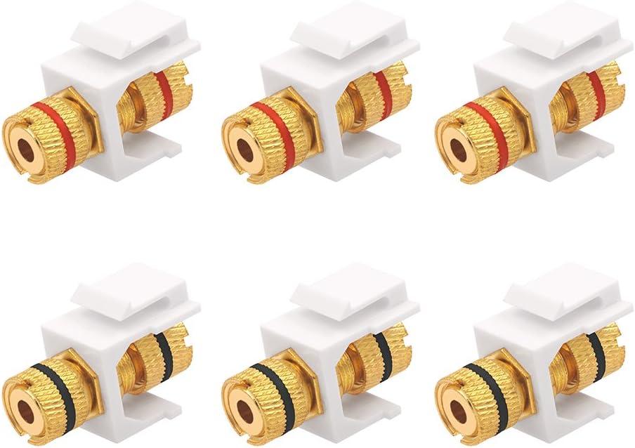 VCE Banana Jack Binding Post Keystone Jack Insert with Black & Red Rings, Screw Type Audio Speaker Keystone, 3 Pairs/6 Pack