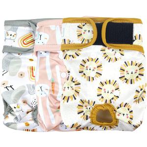 Langsprit Washable Female Dog Diapers (3 Pack) -Doggie Reusable Diapers for Doggy Puppy Female in Period - Highly Absorbent Dog Heat Panties with Adjustable Snaps (Rabbit, Owl, Lion, Medium)