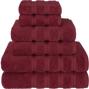 American Soft Linen Luxury 6 Piece Towel Set, 2 Bath Towels 2 Hand Towel 2 Washcloths, 600 GSM 100% Cotton Turkish Towels for Bathroom, Bordeaux Red Towel Sets