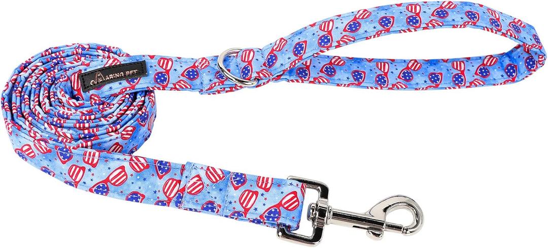ARING PET American Flag Dog Leash, Cute Summer Dog Leashes Matching Dog Collars, Cotton Handmade 4th of July Walking Dog Leash for Small Medium Large Dogs and Cats