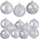 Syhood 12 Pieces Glitter Christmas Ball Ornaments Rhinestone Sequin Christmas Decorations Hanging Plastic Balls for Xmas Trees Wedding Party Holiday Decorations(3.15 Inch,Silver)