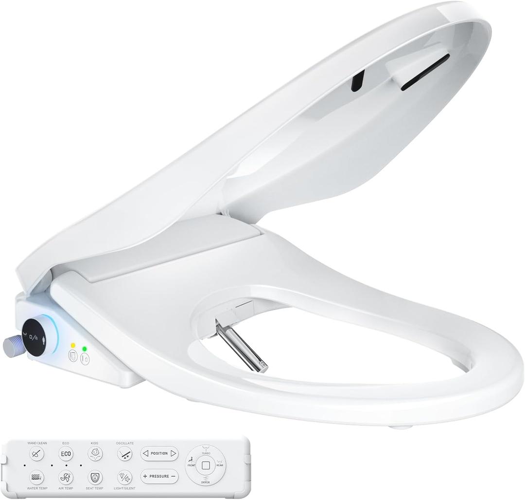 Electric Bidet Toilet Seat, Heated Toilet Seat Elongated with Instant Warm Water & Dryer, Feminine & Front Rear Wash, Wireless Remote, Self-Clean Nozzle, Slow Close Lid, Upgraded Silent ECO Child Mode