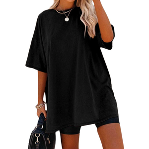 Remidoo Women's Oversized T Shirt Crewneck Solid Short Sleeve Baggy Cotton Tees Size 2XL