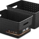 BINO | Plastic Storage Baskets Medium - Black | THE STABLE COLLECTION | Multi-Use Storage | Rectangular Cabinet Organizer | Baskets For Organizing with Handles | Home Office Organization and Storage