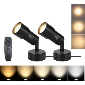 Zoomable LED Spot Lights Indoor 2700K-6500K Adjustable 8W Accent Uplights Floor Desktop Spotlight Wall Ceiling Mounted for Plants Pictures Artwork 5.9 FT Cord with Switch (2Pack)