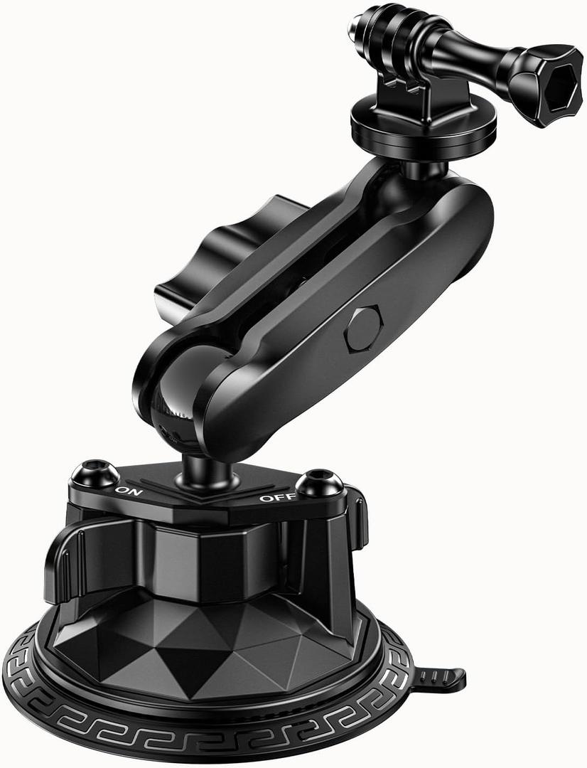 LOKTENWO Camera Suction Cup Mount with Ball Head Magic Arm, Twist-Lock Composite Suction Cup Mount on Car Boat Windshield Window with 1/4"-20 Threaded for Action Camera/Camcorder/Phone Holder