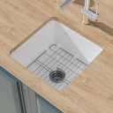 Undermount Kitchen Sink White 18 x 18 Inch, 9" High Top Mount Fireclay Wet Bar Sink Drop In Single Bowl, Dual Mount, with Accessory 2 Types, Pure White, for Kitchen, Laundry, Outdoor