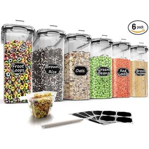 Wildone Cereal Storage Containers Set, Large BPA Free Plastic Airtight Food Storage Containers 4L for Flour, Sugar, 6 Piece Set Cereal Dispensers with 20 Labels & Marker, Black