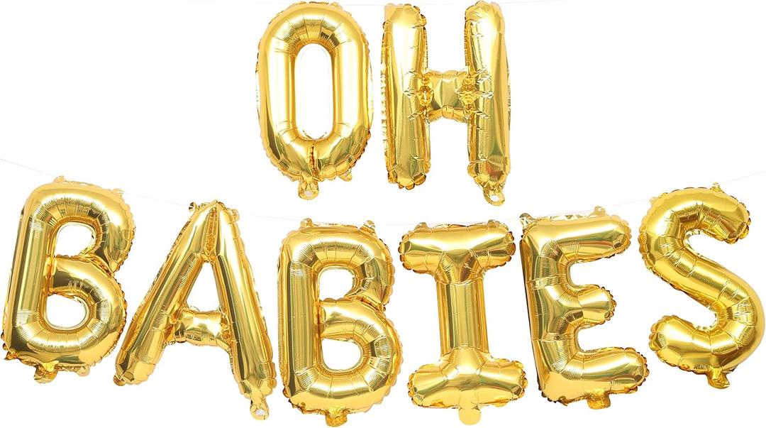 Twins Baby Shower Decorations - Oh Babies Gold Balloon, Oh Babies Banner Garland, Gender Reveal Party Supplies, New Born Baby Shower Decorations