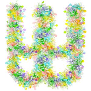 33Ft Easter Tinsel Garland with Confetti Colorful Metallic Tinsel Twist Garland Spring Hanging Garland Decoration for Easter Holiday Door Tree Mantel Party Supplies