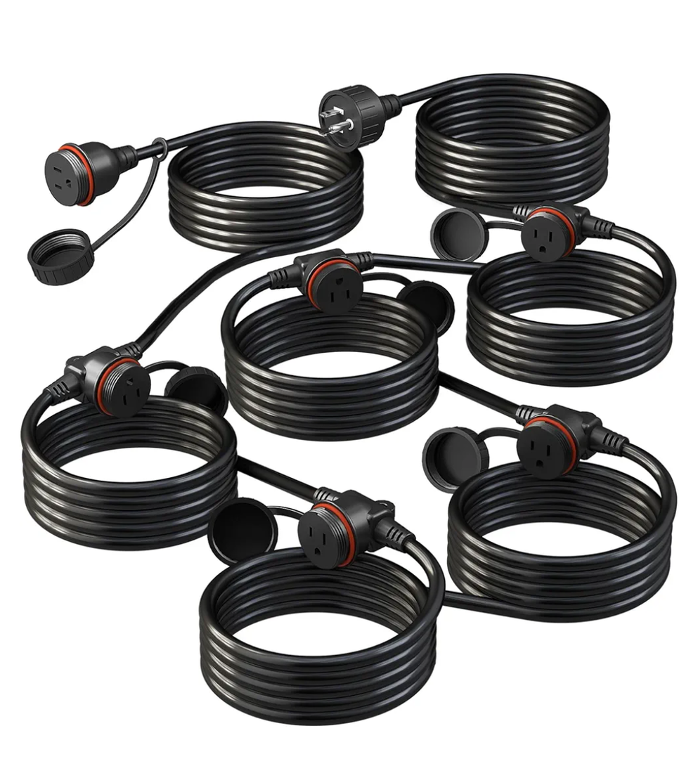 Outlets Plugs with Waterproof Cover, 16/3 SJTW Weatherproof Multiple Outlets Wire for Holiday Light and Halloween Christmas Decoration, ETL Listed