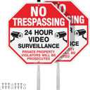 Faittoo No Trespassing Signs Private Property with 42" Stake for Outside, 2-Pack 10"x10" Video Surveillance Sign, Rust Free Aluminum, Reflective, 2 Pre-drilled Holes, Includes Matching Screws & Wren