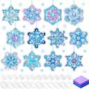 DoubleFill 60 Sets Snowflakes Suncatchers Kit Bulk Winter Snowflakes Tissue Paper Make Your Own Snowflake Stained Glass Ornament for Window Xmas Decoration