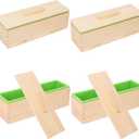 Artisan Soap Making Loaf Box - 4 Pack 42oz Premium Silicone Molds With Wooden Lid - Green, Flexible, Heat Resistant for Large Homemade Soaps