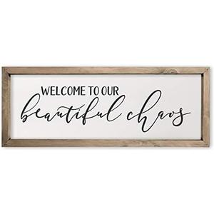Welcome To Our Beautiful Chaos Framed Rustic Farmhouse Wall Sign 6x18