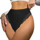 Milumia Women Sexy Lace Panties Underwear High Waisted Thongs French Cut Bikinis (Large, Black)