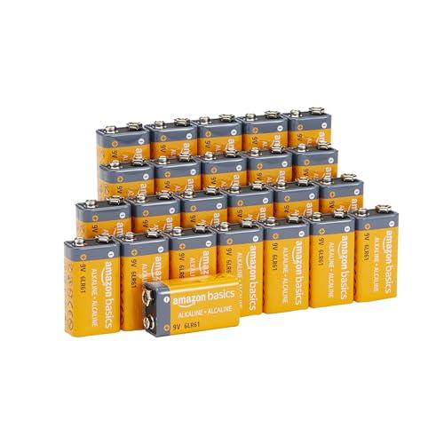 Amazon Basics 24-Pack 9V Alkaline Batteries, 5-Year Shelf Life - for Smoke/CO Detector, Electronics & Audio