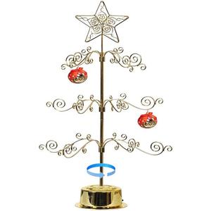 HOHIYA Rotating Ornament Display Tree Stand 24 Inch Metal Wire Hook Hanger for Hanging Christmas Balls Halloween Ornaments Craft Display Easter Decorations Tabletop Taiwan Made Brass Gold