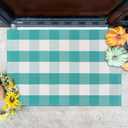 Spring Rugs Green and White Plaid, 28 x 43 Area Rug Outdoor Indoor Easter Front Porch Door Mats Cotton Hand-Woven Layered Doormat for Entryway Patio Entryway Laundry Bedroom Living Room