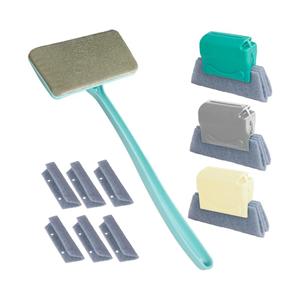 Window Screen Cleaner & Track Cleaning Kit – Mesh Screen Cleaning Brush + 3 Groove Brushes & 6 Replacement Cleaning Cloths – 14.8″ Detachable Long-Reach Handle, Wet & Dry Dual-Use