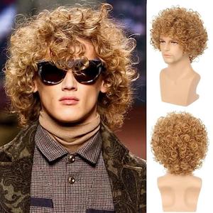 Mens Blonde Wig Curly Short Rocker 70s Costume Hair Natural Looking Heat Resistant Halloween Cosplay Wigs(Blonde)