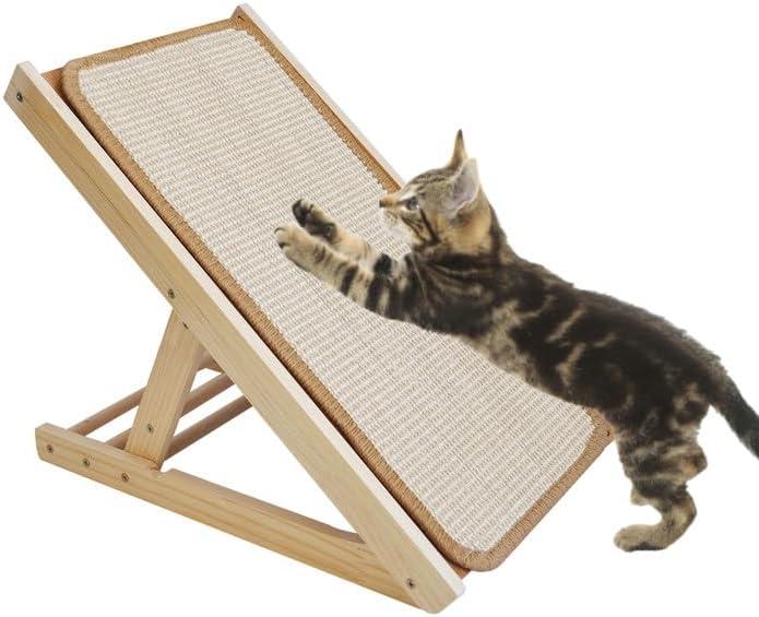 Sisal Cat Scratcher Ramp,Tilted Natural Wood Vertical Scratcher Pad for Cats with Sisal Scratching Board Durable Adjustable Height Pet Scratching Pads for Indoor Dogs Kitten Holding up to 80LBS