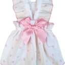 QWINEE Heart Print Dog Cat Dress Bow Decor Cute Dog Dresses Puppy Tutu Skirt Chihuahua Teddy Pomeranian Dress Birthday Holiday Clothes for Cat Kittens Small Medium Large Dogs Pink XS