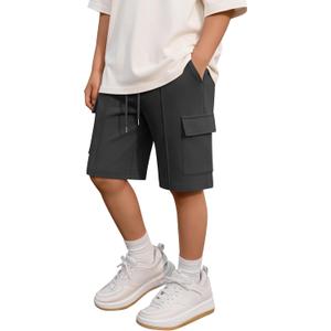 Boys Cargo Shorts with Pockets (Gray)