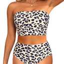 Tempt Me Women Bandeau Bikini Set Strapless High Waisted Two Piece Swimsuit Longline Bathing Suits. XL Size