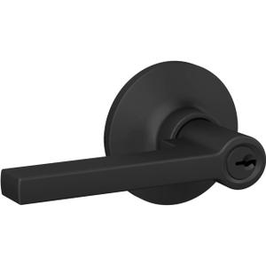 Straight Lever with Round Trim Keyed Entry Door Handle, Matte Black Finish