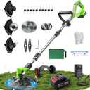 Cordless Weed Wacker, 4 in 1 Cordless String Trimmer with Wheels | 4 Type Replacement Blades, 21V Weed Eater , 2.6Ah Battery, Charge, Storage Bag, Foldable, Adjustable for Yard Garden Clearing