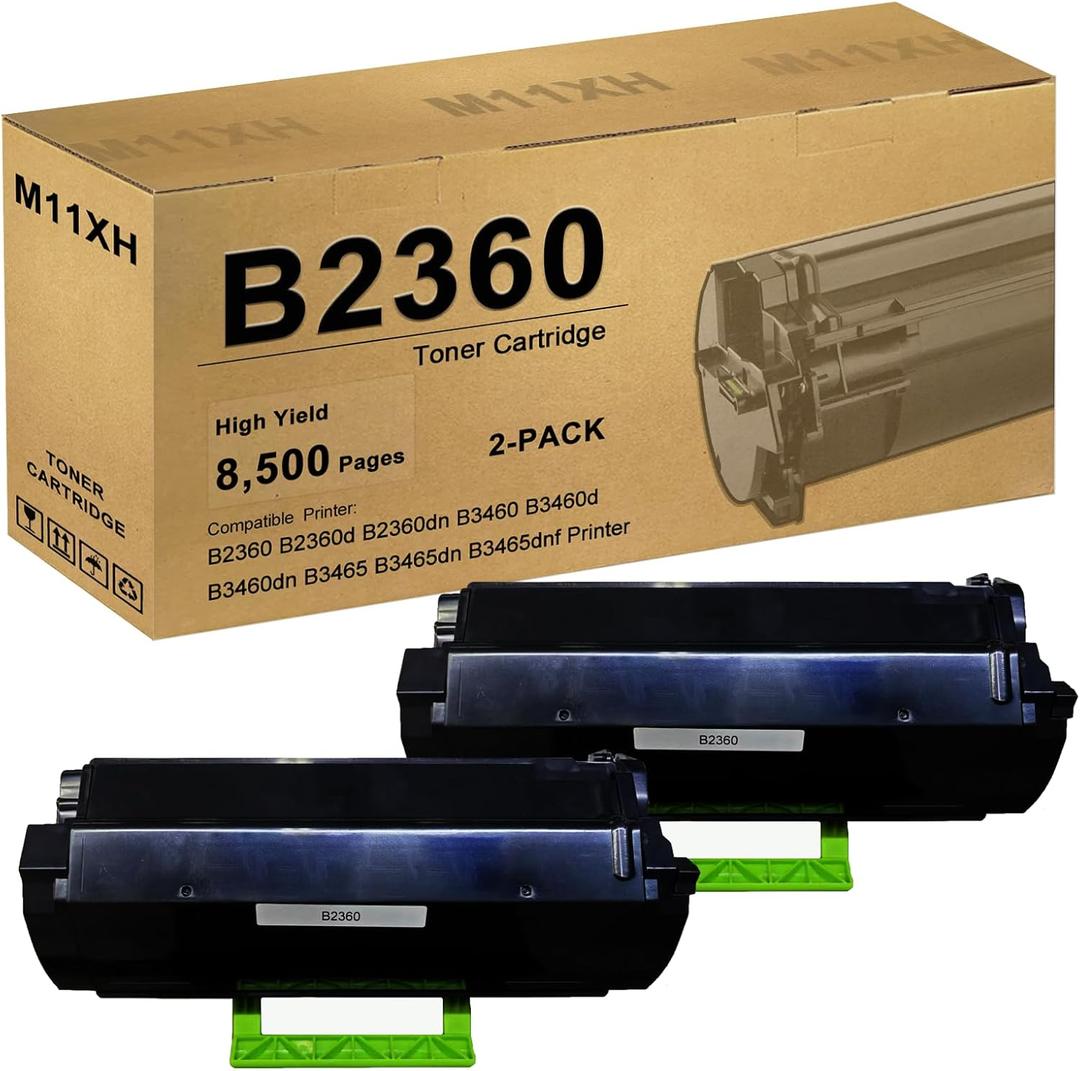 High Yield B2360 B2360dn Black Toner Cartridge 331-9805 Replacement for Dell B2360 B2360d B2360dn B3460 B3460d B3460dn B3465 B3465dn B3465dnf Printer (8,500 Pages,2-Pack)