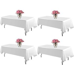 4 Pack White Rectangle Tablecloth 60 x 102 Inch for 6 FT Tables, Wrinkle Resistant Washable Polyester Table Cover for Wedding Dining Buffet Parties and Camping, Mantel Blanco Para Mesa Rectangular
