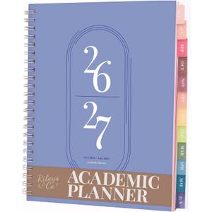 3 x Rileys Academic Planner 2026-2027, Daily, Weekly & Monthly Planner, July 2026 - June 2027, Student Notes Pages, Twin-Wire Binding, Weekly Agenda for School & Work (8 x 6-Inches, Blue)