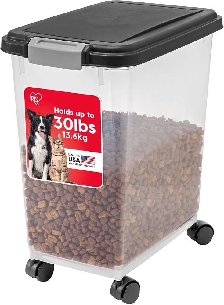 RIS USA Airtight Pet Food Storage Rolling Container, 30 lb Capacity, BlackAirtight seal keeps kibble, bird seed, and pet food fresh while wheels provide easy mobility around the home