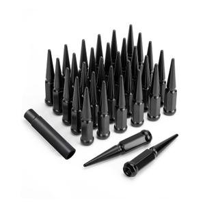 M14x1.5 Spike Lug Nuts, 32PCS 14mmx1.5 Spike Lug Nuts Wheel Accessories with 1 Socket Key, Compatible with F-ord F-250 F-350 G-MC Sierra 2500 Sierra 3500 Ram 2500 Ram 3500 (Black)