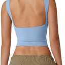 QINSEN Women's Sexy Open Back Sleeveless Crop Tank High Neck Slim Fit Cropped Tee Shirt Y2k Tops (Medium, Light Blue)