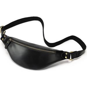 Vintage Genuine Leather Fanny Pack Small Waist Bag Travel Sling Pouch with Adjustable Leather Belt Black