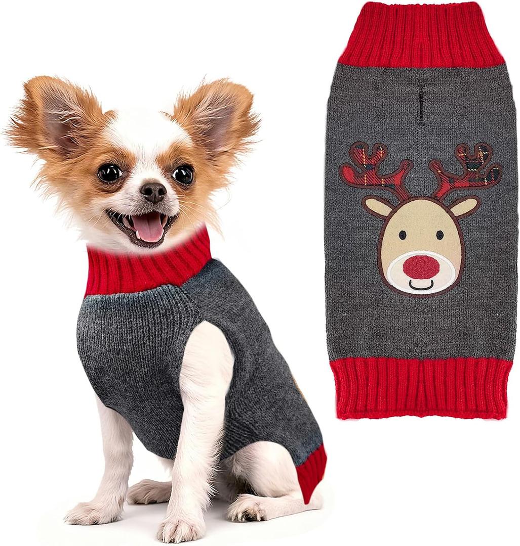 Dog Christmas Sweater Cute Reindeer Cat Puppy Sweaters Soft Warm Fall Winter Dogs Clothes Grey Ugly Xmas Pet Sweatshirt Knitted Doggie Vest Outfit for Small Medium Large Dogs(Grey,L)