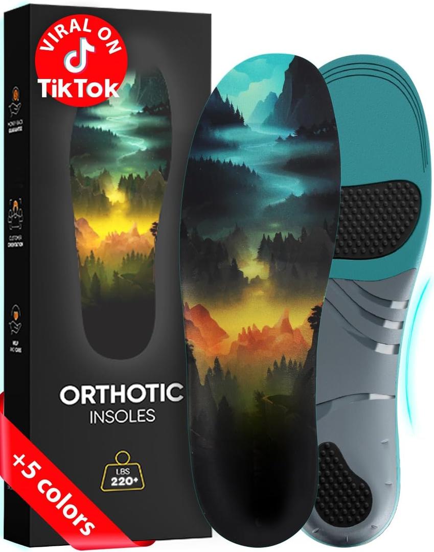 CRUVHEAL 220+ lbs Plantar Fasciitis High Arch Support Insoles Men Women - Orthotic Shoe Inserts - Boot Work Shoe Insole (M, Blue) (M(Men 9-10.5/Women 10-11.5)