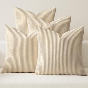MIULEE Boho Farmhouse Throw Pillow Covers 18x18 Inch Set of 4 Mordern Nordic Cushion Covers Soft Corduroy Spring Home Decor for Couch Bed Sofa Living Room Beige