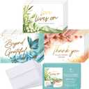 T MARIE 24 Gold Foil Funeral Thank You Cards With Message Inside - 4.5 x 6.25 Floral Bulk Sympathy Flower Thank You Cards with Words Inside - Bereavement Thank You Notes With Envelopes
